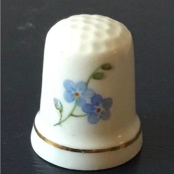 The Unbranded Brand Other - Porcelain Floral Blue Thimble with Gold Trim